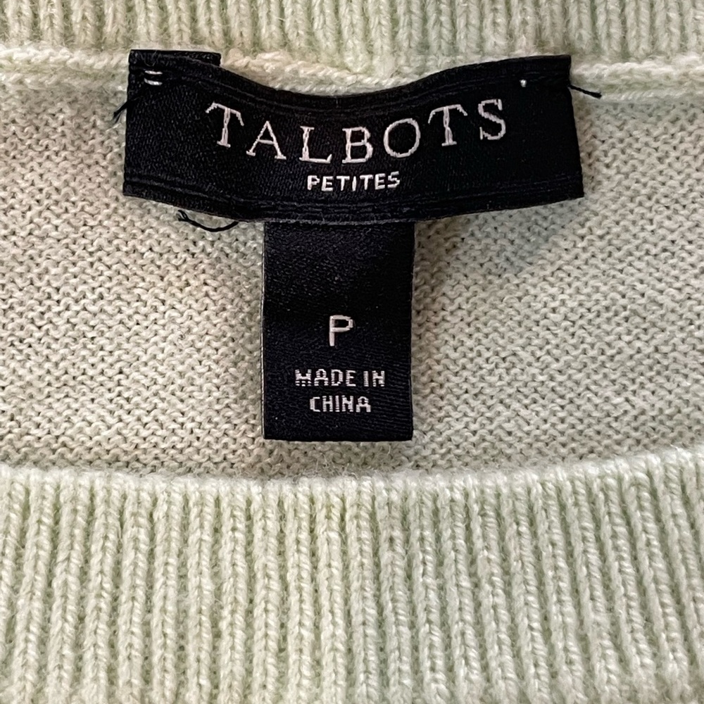 Talbots Womens  Petite Lambswool Light Green Long Sleeve Side Slit Pullover